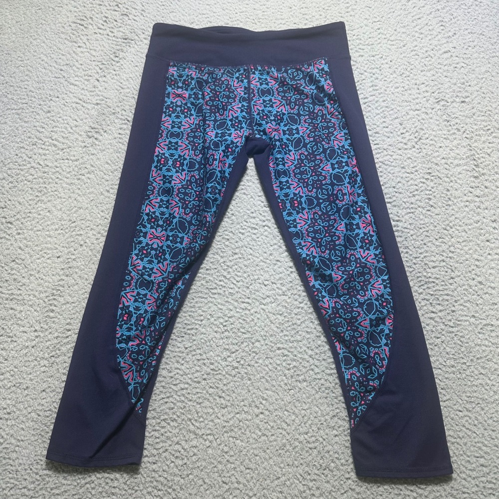 Fabletics Navy Blue Geometric Print Cropped Leggings Women Yoga Gym Pants